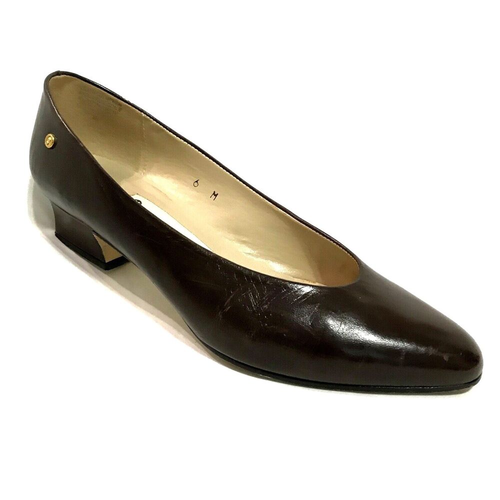 Etienne Aigner Leather Shoe Women 6 Pump Heel Brown Classic Slip On Madrid Style
